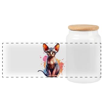 Sphynxkatze Geschenk - Panorama Keksdose mit Holzdeckel - Weiß - Vorne