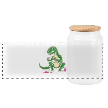 Dino Nail Polish Chaos - Panoramic Cookie Jar with Wooden Lid - white - Front