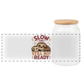 Faultier Kaffee Slow Not Ready Shirt - Panorama Keksdose mit Holzdeckel - Weiß - Vorne
