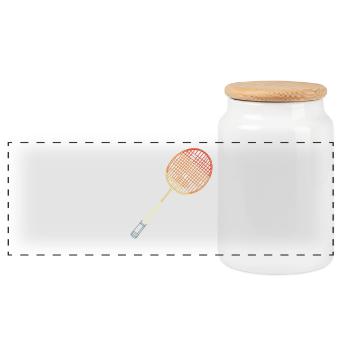 Badminton Racket Sketch - Panoramic Cookie Jar with Wooden Lid - white - Front