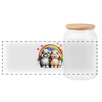 Dwarf Ram Rabbit Gift - Panoramic Cookie Jar with Wooden Lid - white - Front