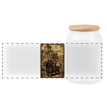 Medieval Knight On Dachshund Ren Faire - Panoramic Cookie Jar with Wooden Lid - white - Front