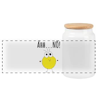 Tête de dessin animé jaune sur fond noir - Boîte à biscuits avec couvercle en bois - blanc - Devant