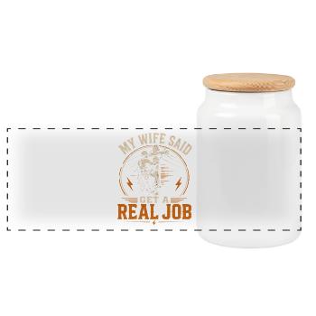 Lineman Electricity Engineer Dad Design - Panoramic Cookie Jar with Wooden Lid - white - Front