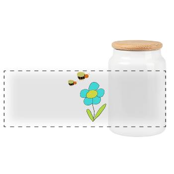 Flower with Bees – Cheerful Drawing - Panoramic Cookie Jar with Wooden Lid - white - Front