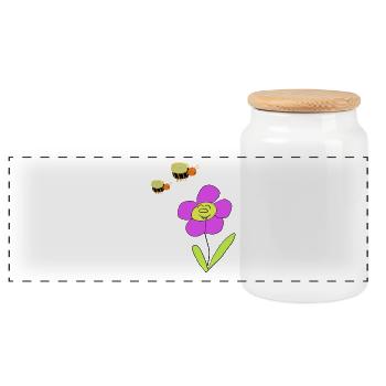 Flower with friendly bees - Panoramic Cookie Jar with Wooden Lid - white - Front