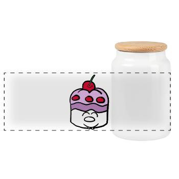 Gâteau aux muffins aux cerises Kawaii Drôle - Boîte à biscuits avec couvercle en bois - blanc - Devant