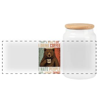 Coffee Bear I Hate People Shirt - Panoramic Cookie Jar with Wooden Lid - white - Front
