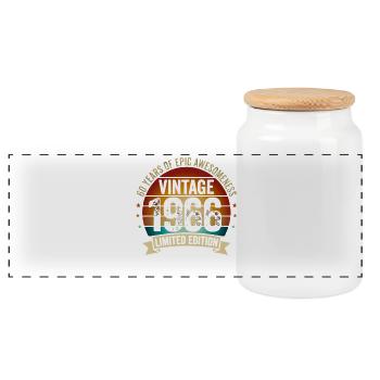 Vintage 1966 Limitierte Edition - Panorama Keksdose mit Holzdeckel - Weiß - Vorne