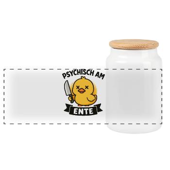 Psychisch Am Ente Lustiger Spruch Humor  - Panorama Keksdose mit Holzdeckel - Weiß - Vorne