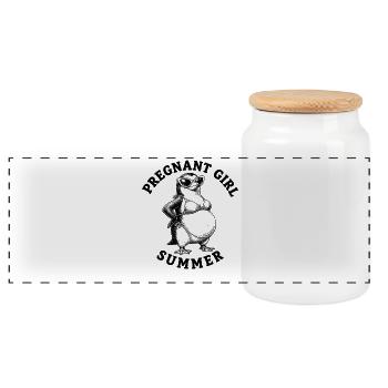 Fille enceinte, été, plage, pingouin, désir - Boîte à biscuits avec couvercle en bois - blanc - Devant