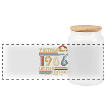 Cadeau rétro vintage d’anniversaire 1986 - Boîte à biscuits avec couvercle en bois - blanc - Devant
