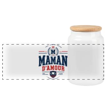 Maman d’Amour Style Varsity Vintage - Boîte à biscuits avec couvercle en bois - blanc - Devant
