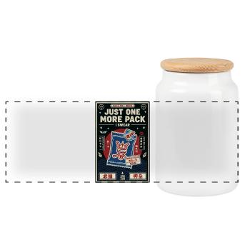 Just One More Pack I Swear Trading Card Booster - Panoramic Cookie Jar with Wooden Lid - white - Front