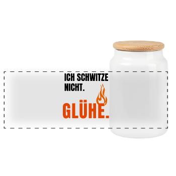 Ich Glühe -zu warm -zu heiß -zu heiss -Hitzewelle - Panorama Keksdose mit Holzdeckel - Weiß - Vorne