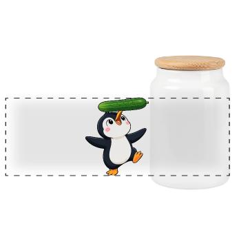 Süßer Pinguin Comic Gurke Artist Gleichgewicht - Panorama Keksdose mit Holzdeckel - Weiß - Vorne