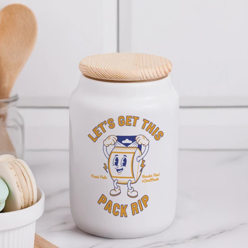 Lets Get This Pack Rip Fresh Pulls CardBreak Panoramic Cookie Jar with Wooden Lid