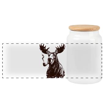 Moose with Whistle – Fun Scandinavia & Forest Mot - Panoramic Cookie Jar with Wooden Lid - white - Front