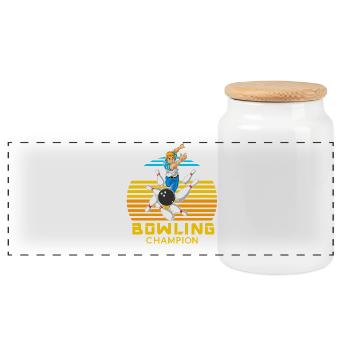 Bowling Champion Man Retro Vintage Sports Gift - Panoramic Cookie Jar with Wooden Lid - white - Front