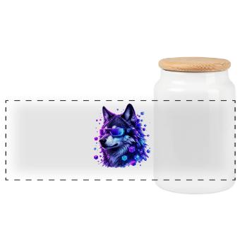 Neonwolf mit VRBrille - Panorama Keksdose mit Holzdeckel - Weiß - Vorne