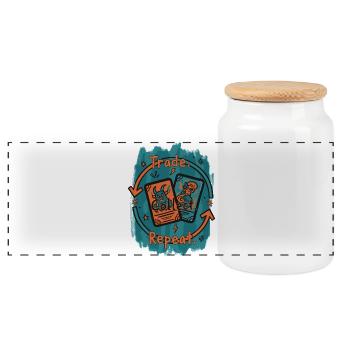 Trade Collect Repeat Trading Card Game Collector - Panoramic Cookie Jar with Wooden Lid - white - Front