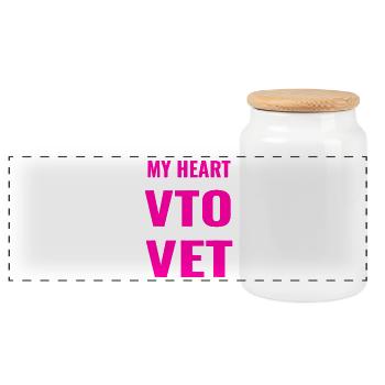 Herz sagt VTO, Rechnungen sagen Tierarzt - Panorama Keksdose mit Holzdeckel - Weiß - Vorne