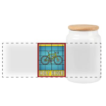 Holy Biker Stained Glass Bicycle - Panoramic Cookie Jar with Wooden Lid - white - Front