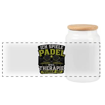Padel Therapie Sport Humor Motiv - Panorama Keksdose mit Holzdeckel - Weiß - Vorne