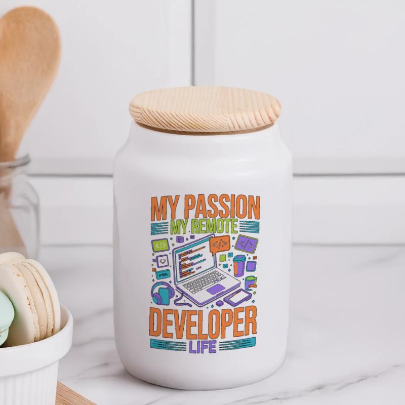 Remote Developer My Passion My Software Engineer Panoramic Cookie Jar with Wooden Lid
