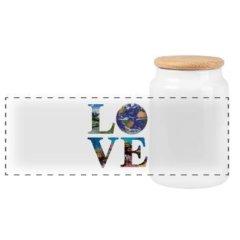 L’amour de la nature et de la terre avec des océans et des montagnes - Boîte à biscuits avec couvercle en bois - blanc - Devant