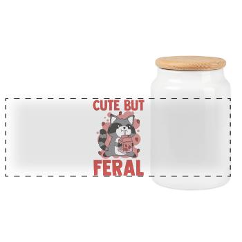 Cute But Feral Trash Panda Raccoon - Panoramic Cookie Jar with Wooden Lid - white - Front