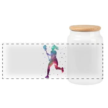 Lacrosse Player Space Women Girls Lacrosse - Panoramic Cookie Jar with Wooden Lid - white - Front