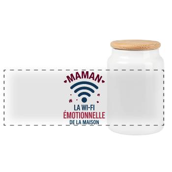 Maman La Wi-Fi Émotionnelle De La Maison - Boîte à biscuits avec couvercle en bois - blanc - Devant