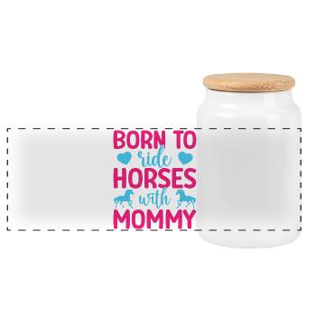 Chevaux cavaliers de loisir avec maman English Riding - Boîte à biscuits avec couvercle en bois - blanc - Devant