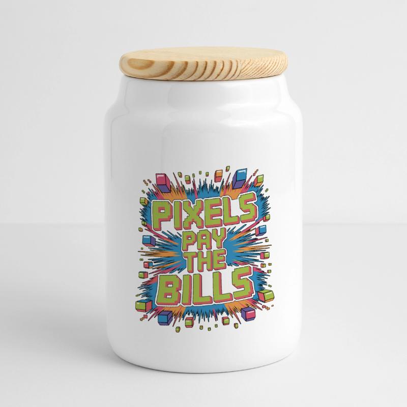 Game Developer Pixels Pay The Bills Web Developer Panoramic Cookie Jar with Wooden Lid