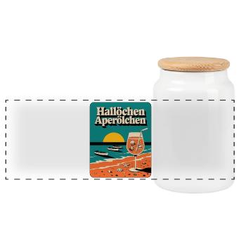 Hallöchen Aperölchen - Panorama Keksdose mit Holzdeckel - Weiß - Vorne