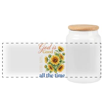 God Is Good All The Time Christian Sunflower - Panoramic Cookie Jar with Wooden Lid - white - Front