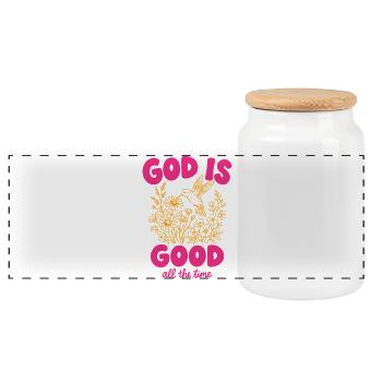 God Is Good All The Time Christian Hummingbird - Panoramic Cookie Jar with Wooden Lid - white - Front