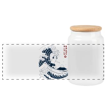Surf and Chill Cat - Panoramic Cookie Jar with Wooden Lid - white - Front