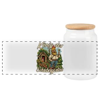 Schrebergarten König Gartenlaube Gartenzwerg Humor - Panorama Keksdose mit Holzdeckel - Weiß - Vorne