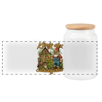 Schrebergarten Laube Gemüsebeet Gartenkönig Humor  - Panorama Keksdose mit Holzdeckel - Weiß - Vorne