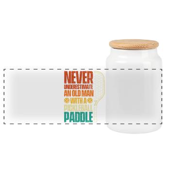 Never Underestimate Old Man Pickleball - Panoramic Cookie Jar with Wooden Lid - white - Front