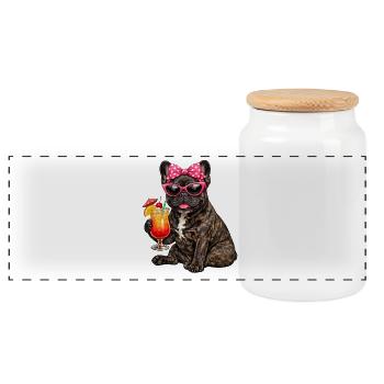 Cocktail d’été au bouledogue français - Boîte à biscuits avec couvercle en bois - blanc - Devant