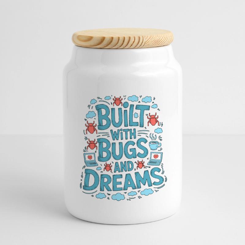 Game Developer Built With Bugs And Indie Developer Panorama Keksdose mit Holzdeckel