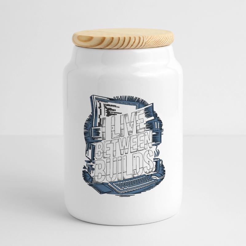 Game Developer I Live Between Builds Game Coder Panorama Keksdose mit Holzdeckel
