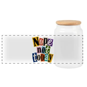 Never Today No – Colorful Collage - Panoramic Cookie Jar with Wooden Lid - white - Front