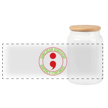 Semicolon Suicide Prevention Survivor Sentence - Panoramic Cookie Jar with Wooden Lid - white - Front