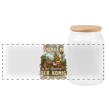 Schrebergarten König Gartenlaube Gartenzwerg Humor - Panorama Keksdose mit Holzdeckel - Weiß - Vorne