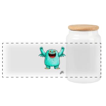 Monstre turquoise joyeux - Boîte à biscuits avec couvercle en bois - blanc - Devant