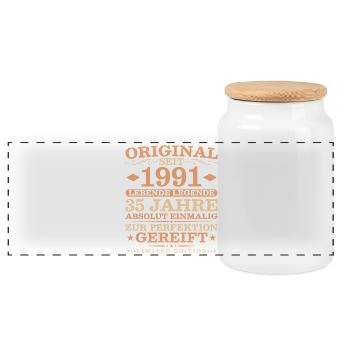 1991 Jahrgang 35 Jahre Absolut Einmalig - Panorama Keksdose mit Holzdeckel - Weiß - Vorne